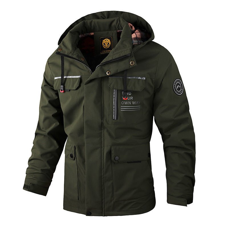 Men's Waterproof Windbreaker Jacket - Hooded Winter Coat with Fleece Lining - MNEX PRO FIGHTING LIMITED