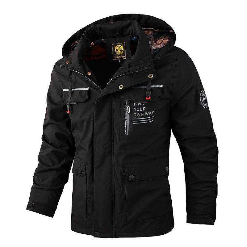 Men's Waterproof Windbreaker Jacket - Hooded Winter Coat with Fleece Lining - MNEX PRO FIGHTING LIMITED