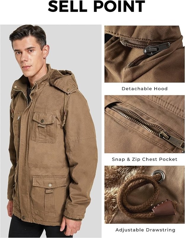 Mens Winter Parka Jacket Thick Fleece Lining Hooded Coat WenVen, Size XL - MNEX PRO FIGHTING LIMITED