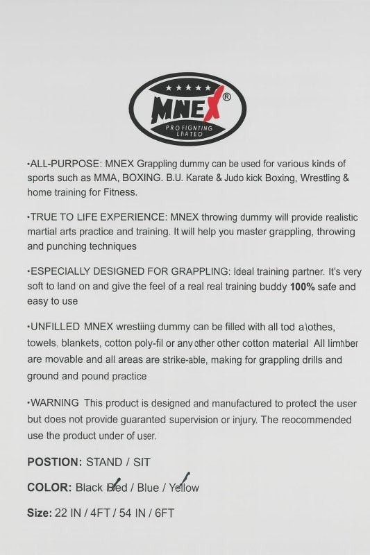MNEX Pro Grappling Dummy - 6ft Unfilled BJJ Wrestling Training (Blue) - MNEX PRO FIGHTING LIMITED