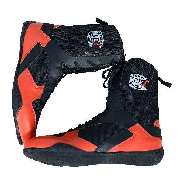 Professional Men's Boxing Boots - Red/Black Cowhide Leather - Rubber Sole - UK Sizes 7-12 - Perfect for Boxing, Kickboxing, and Martial Arts Training.