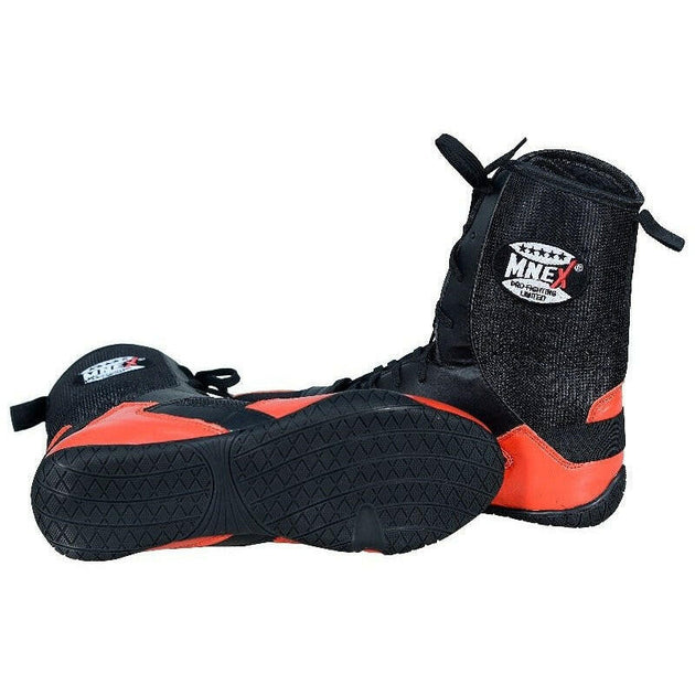 Professional Men's Boxing Boots - Red/Black Cowhide Leather - Rubber Sole - UK Sizes 7-12 - Perfect for Boxing, Kickboxing, and Martial Arts Training.