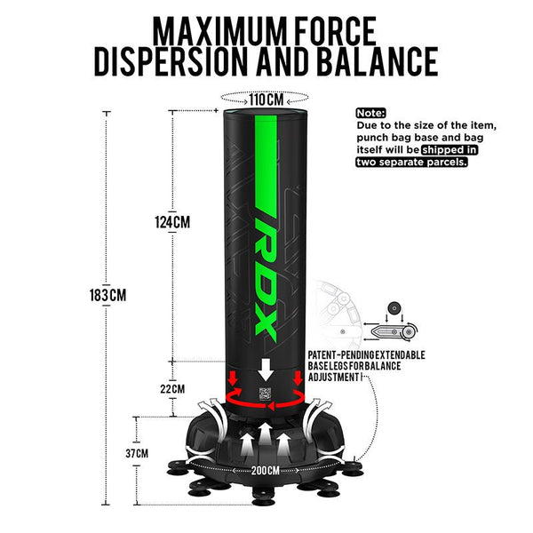 RDX F6 6ft Kara Green & Black Free-Standing Punch Bag With Mitts Set - MNEX PRO FIGHTING LIMITED