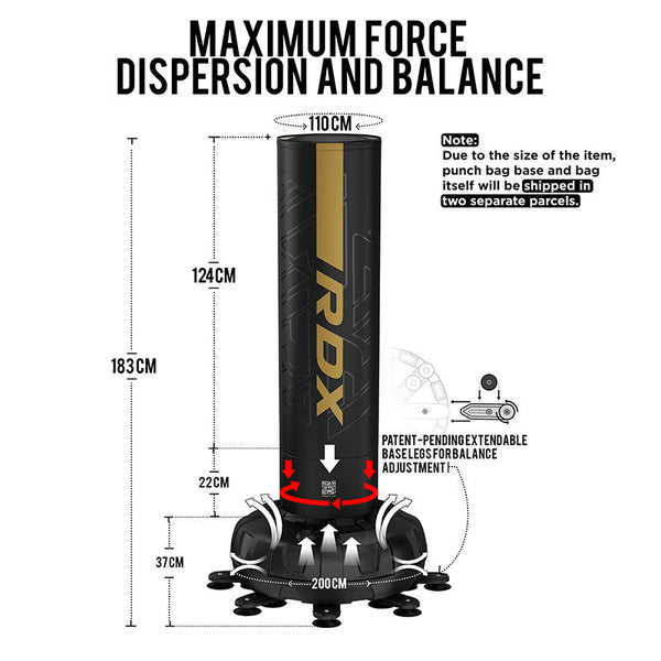 RDX F6 6ft Kara Golden & Black Free Standing Punch Bag With Mitts Set#color_golden
