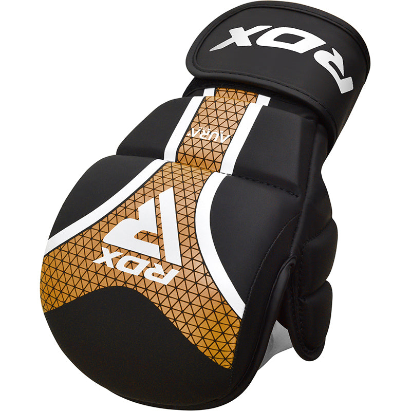 RDX T17 AURA MMA Hybrid Open Palm Grappling Gloves with Nova Tech#color_golden