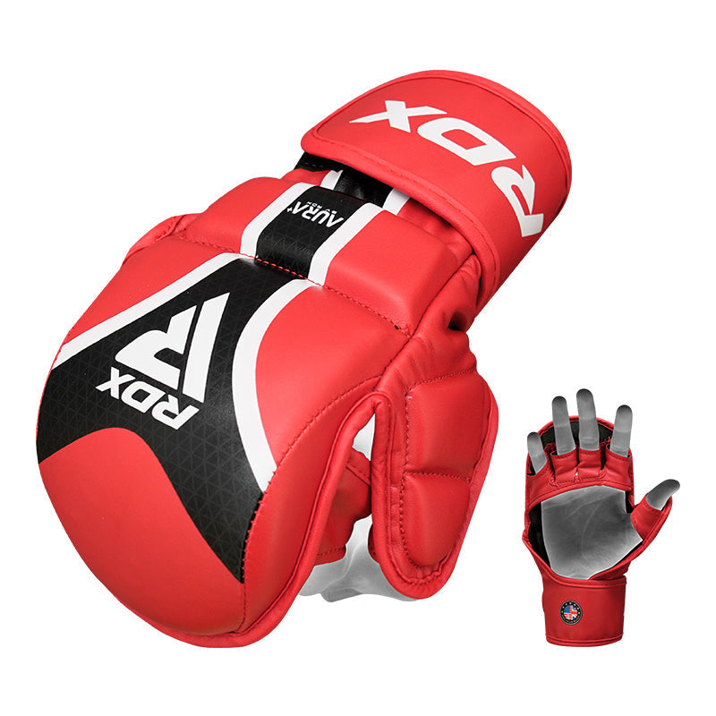 RDX T17 AURA MMA Hybrid Open Palm Grappling Gloves with Nova Tech#color_red