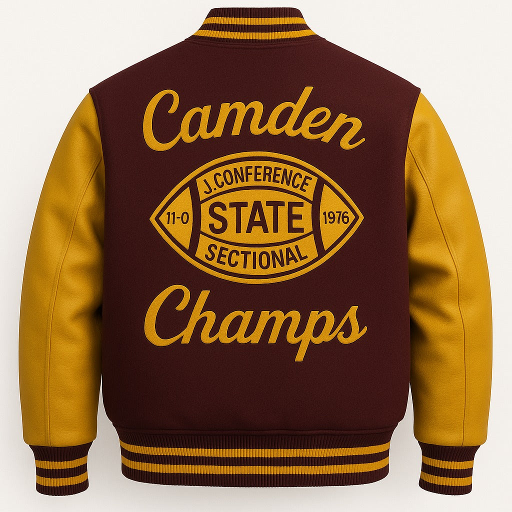 Custom Maroon & Gold Varsity Letterman Jacket | Personalized Wool & Leather Bomber | High School Football Championship Edition - MNEX PRO FIGHTING LIMITED