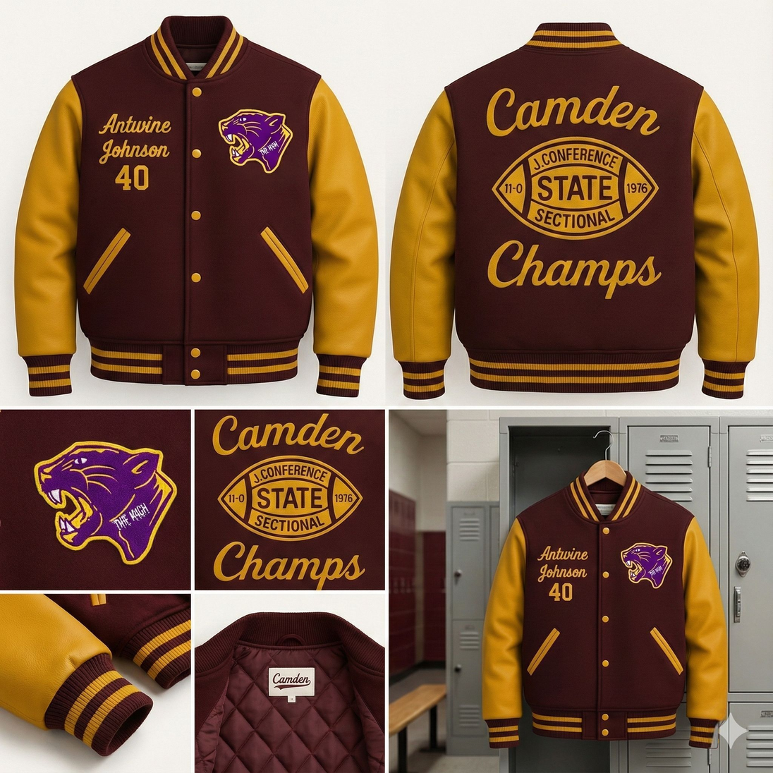 Custom Maroon & Gold Varsity Letterman Jacket | Personalized Wool & Leather Bomber | High School Football Championship Edition - MNEX PRO FIGHTING LIMITED