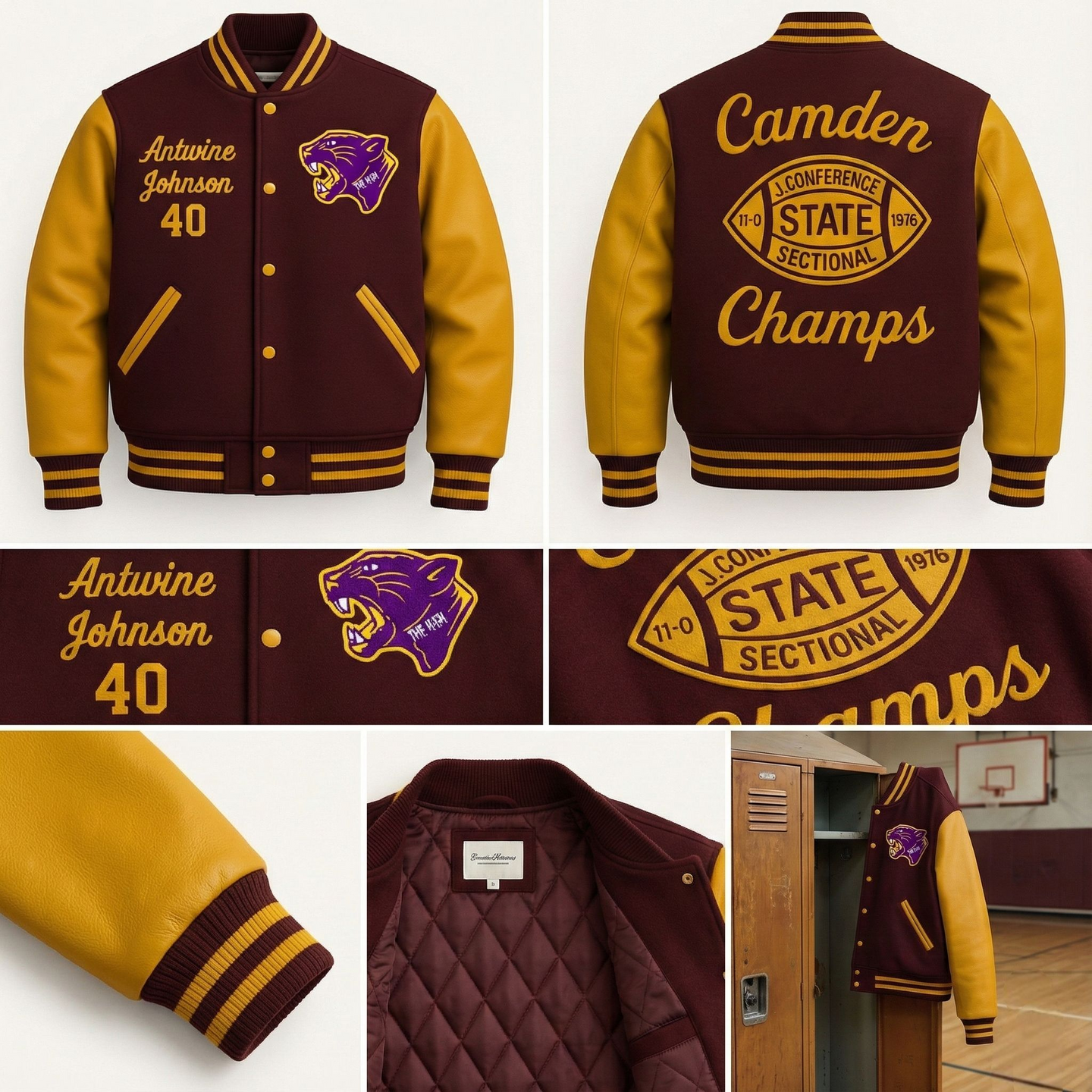 Custom Maroon & Gold Varsity Letterman Jacket | Personalized Wool & Leather Bomber | High School Football Championship Edition - MNEX PRO FIGHTING LIMITED