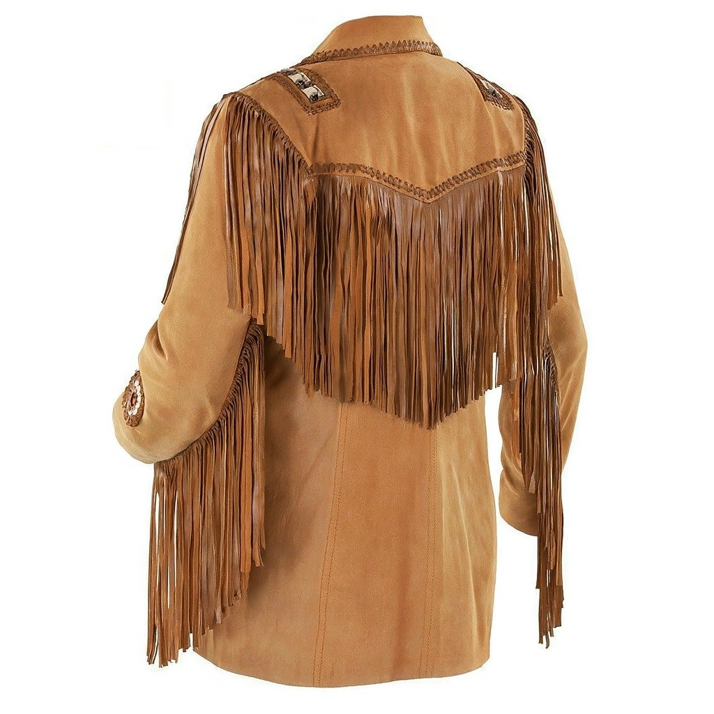 Traditional Western Leather Jacket with Fringe - Native American Style - MNEX PRO FIGHTING LIMITED
