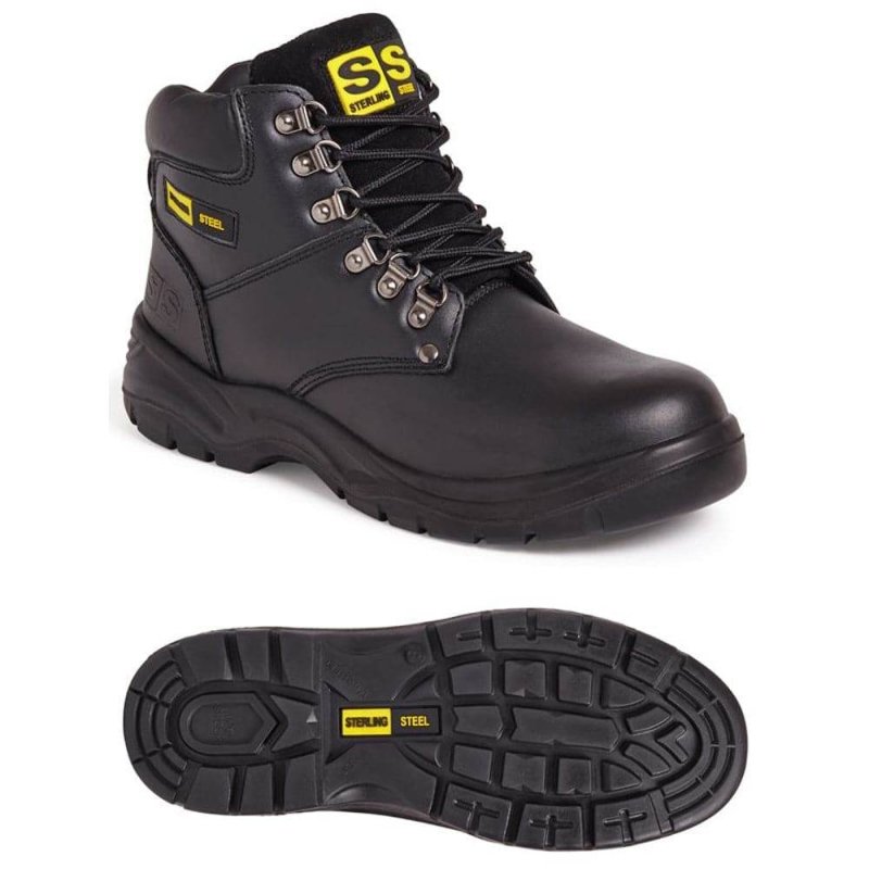 Sterling Black and Brown Full Grain Leather Hiking and Safety Work Boot Trainer with Steel Toe Cap - MNEX PRO FIGHTING LIMITED