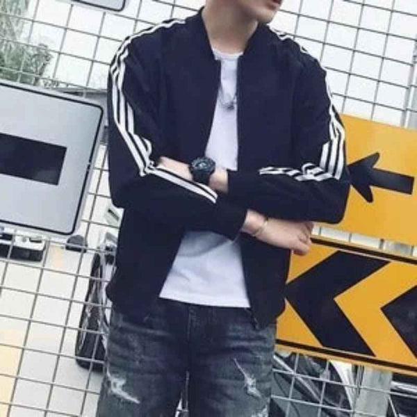 Men's Lightweight Striped Sports Jacket – Hooded Summer Windbreaker
