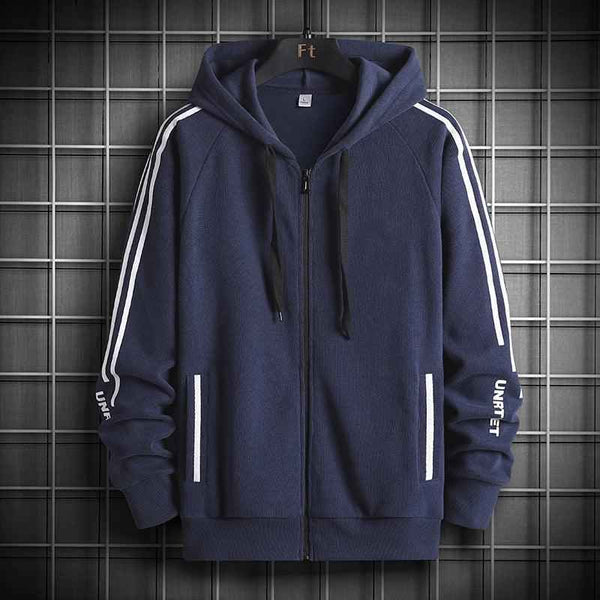 Men's Striped Hooded Knit Jacket – Zip-Up Casual Sweater Hoodie