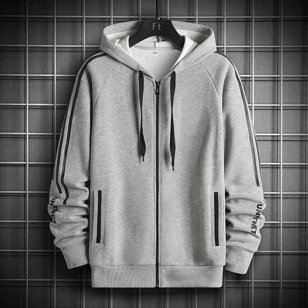 Men's Striped Hooded Knit Jacket – Zip-Up Casual Sweater Hoodie