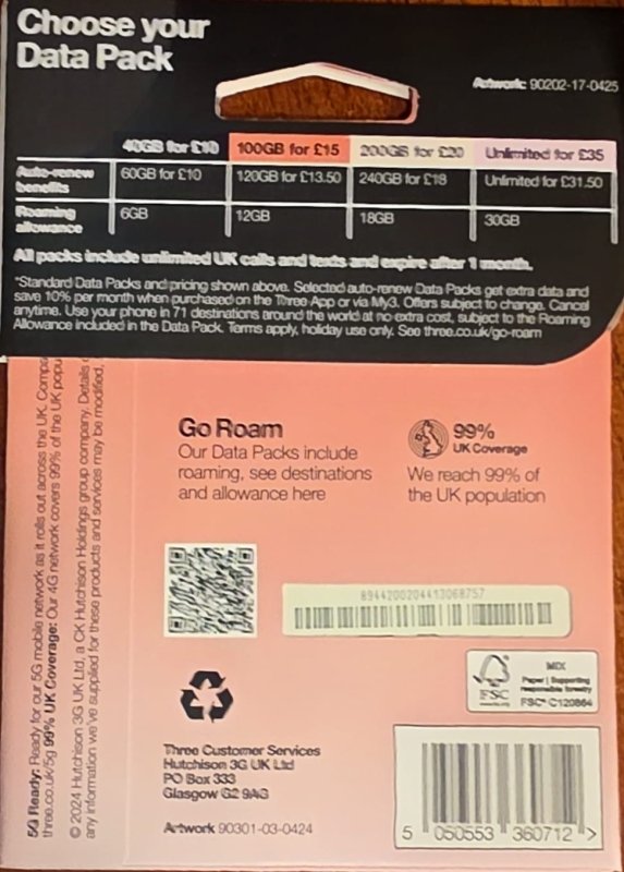 Three UK Prepaid SIM Card – £10 Loaded | 40GB 5G Data + Unlimited Calls & Texts - MNEX PRO FIGHTING LIMITED