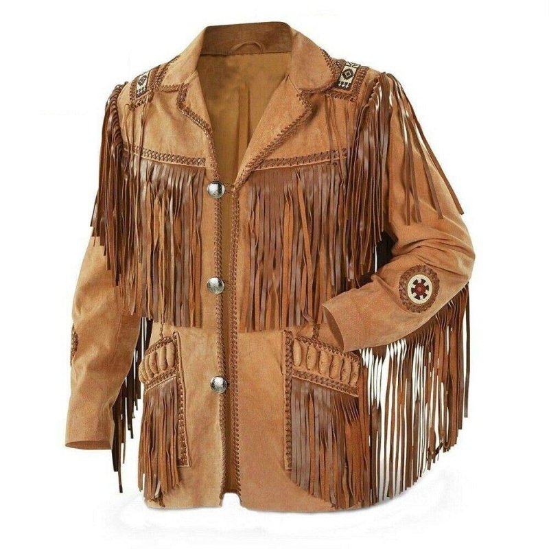 Traditional Western Leather Jacket with Fringe - Native American Style - MNEX PRO FIGHTING LIMITED