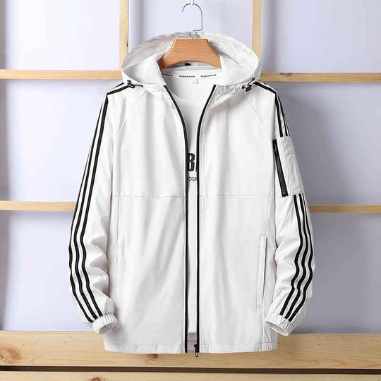 Men's Hooded Windbreaker Sports Jacket – Lightweight Zip-Up Outdoor Coat