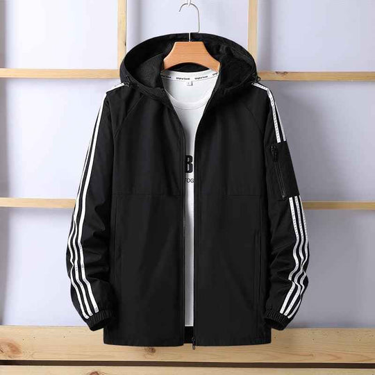Men's Hooded Windbreaker Sports Jacket – Lightweight Zip-Up Outdoor Coat