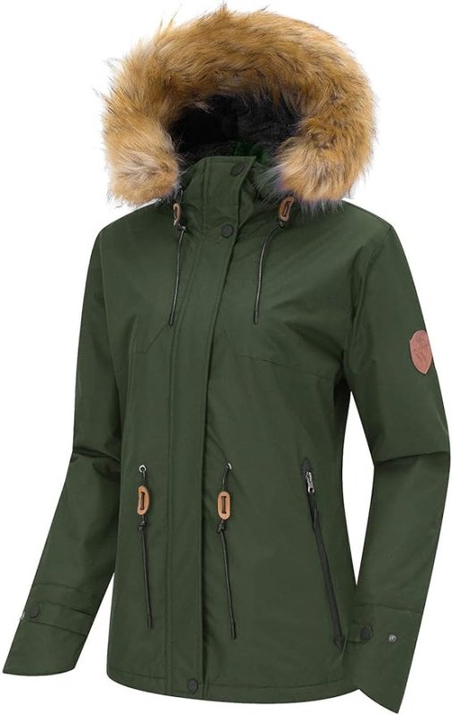 Wantdo Womens Ski Jacket Waterproof Snowboarding Winter Coat - Army Green XL - MNEX PRO FIGHTING LIMITED