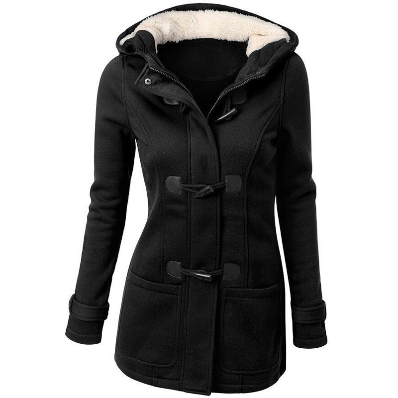 Warm Winter Fur Collar Jacket for Women — Long Down Coat Parka with Hood, Horn Buttons, Plus Sizes S–6XL - MNEX PRO FIGHTING LIMITED