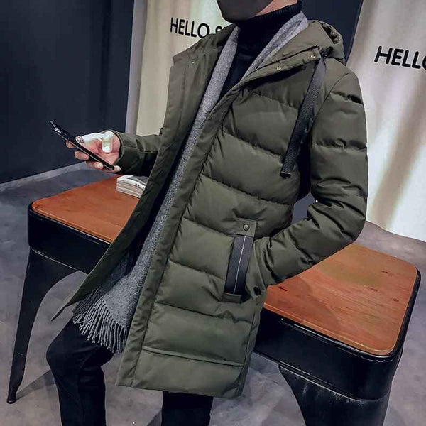 Men's Mid-Length Hooded Winter Jacket – Insulated Padded Parka