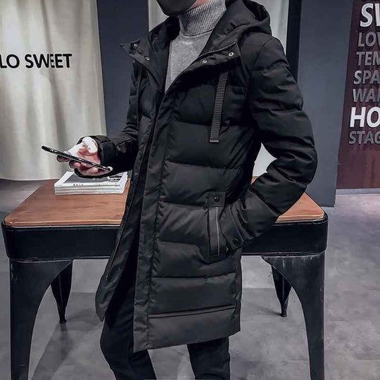 Men's Mid-Length Hooded Winter Jacket – Insulated Padded Parka