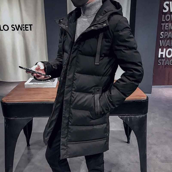 Men's Mid-Length Hooded Winter Jacket – Insulated Padded Parka