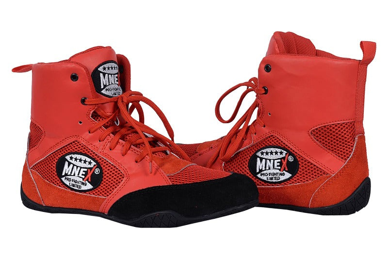 Boxing Wrestling Shoes Boxing Trainers Fight Footwear Cool Dry for Training Fighting Exercise Fitness MMA Muay Thai Martial Arts Rubber Sole Lace Up Black and Red Kids and Adult - MNEX PRO FIGHTING LIMITED